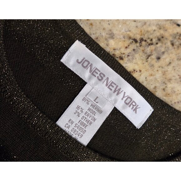 New! Jones New York Women L Green Sparkle Stripe Merino Wool Blend Sweater - Picture 7 of 12